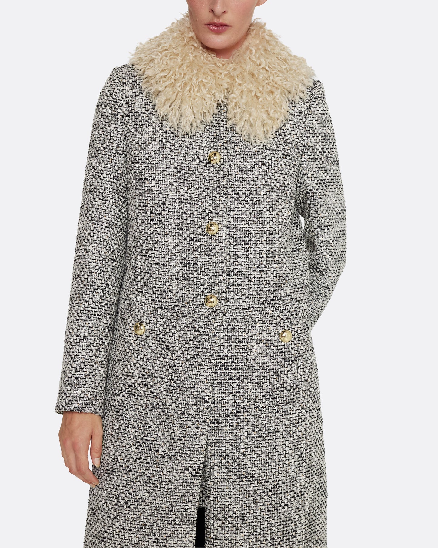 A-line maxi coat  in STONE ON GREYSCALE