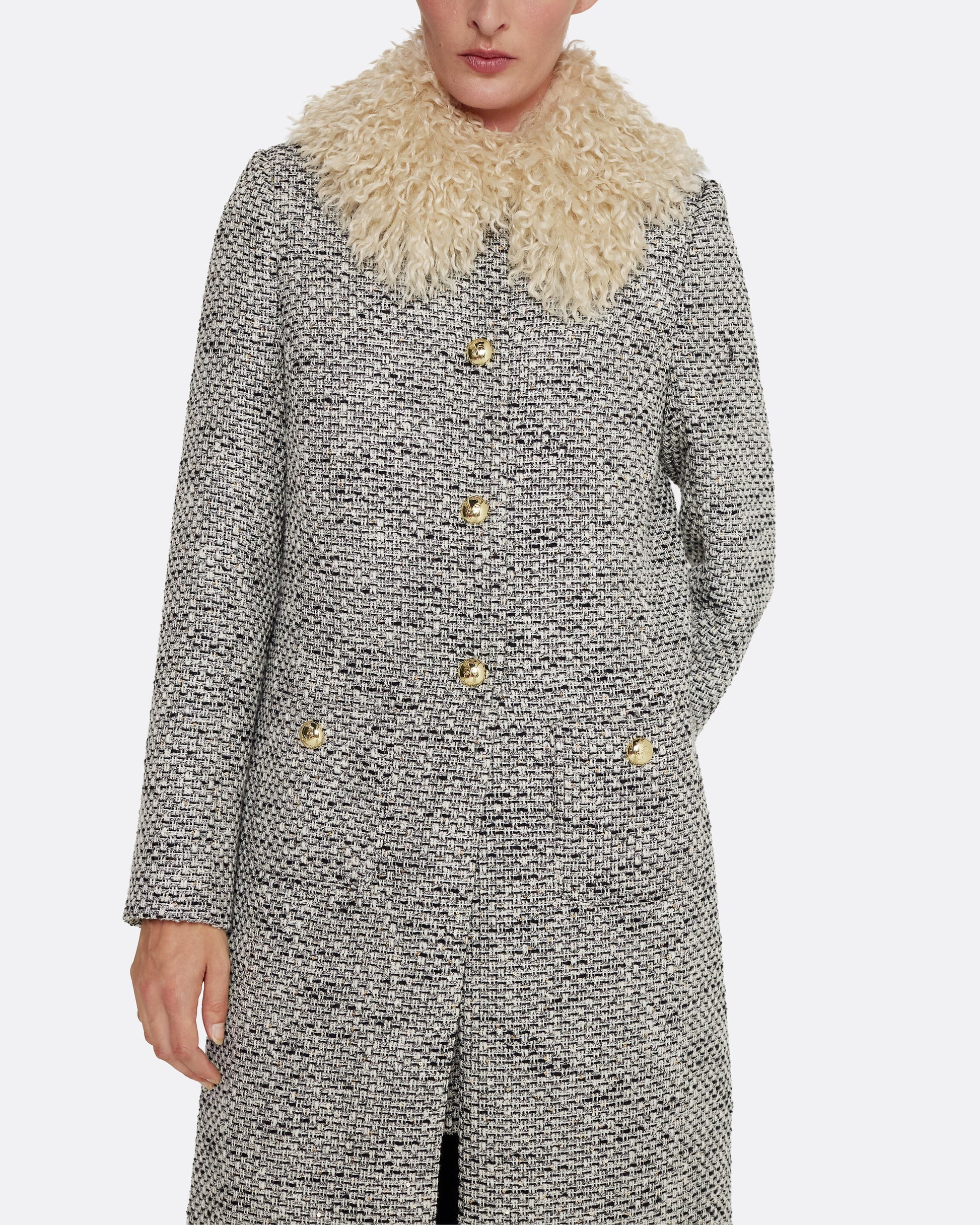 A-line maxi coat  in STONE ON GREYSCALE