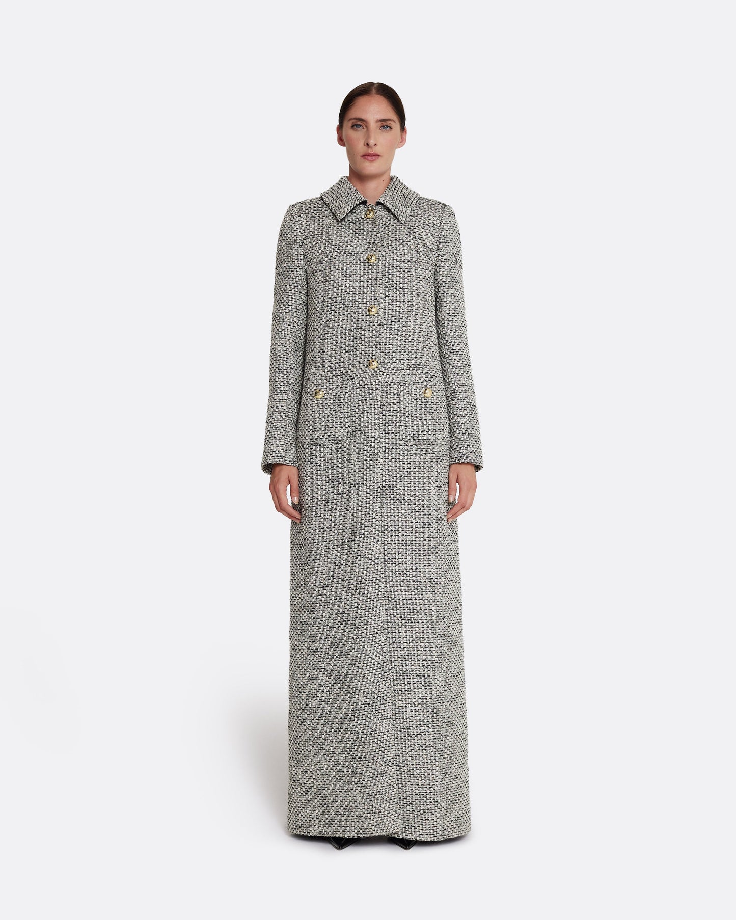 A-line maxi coat  in STONE ON GREYSCALE