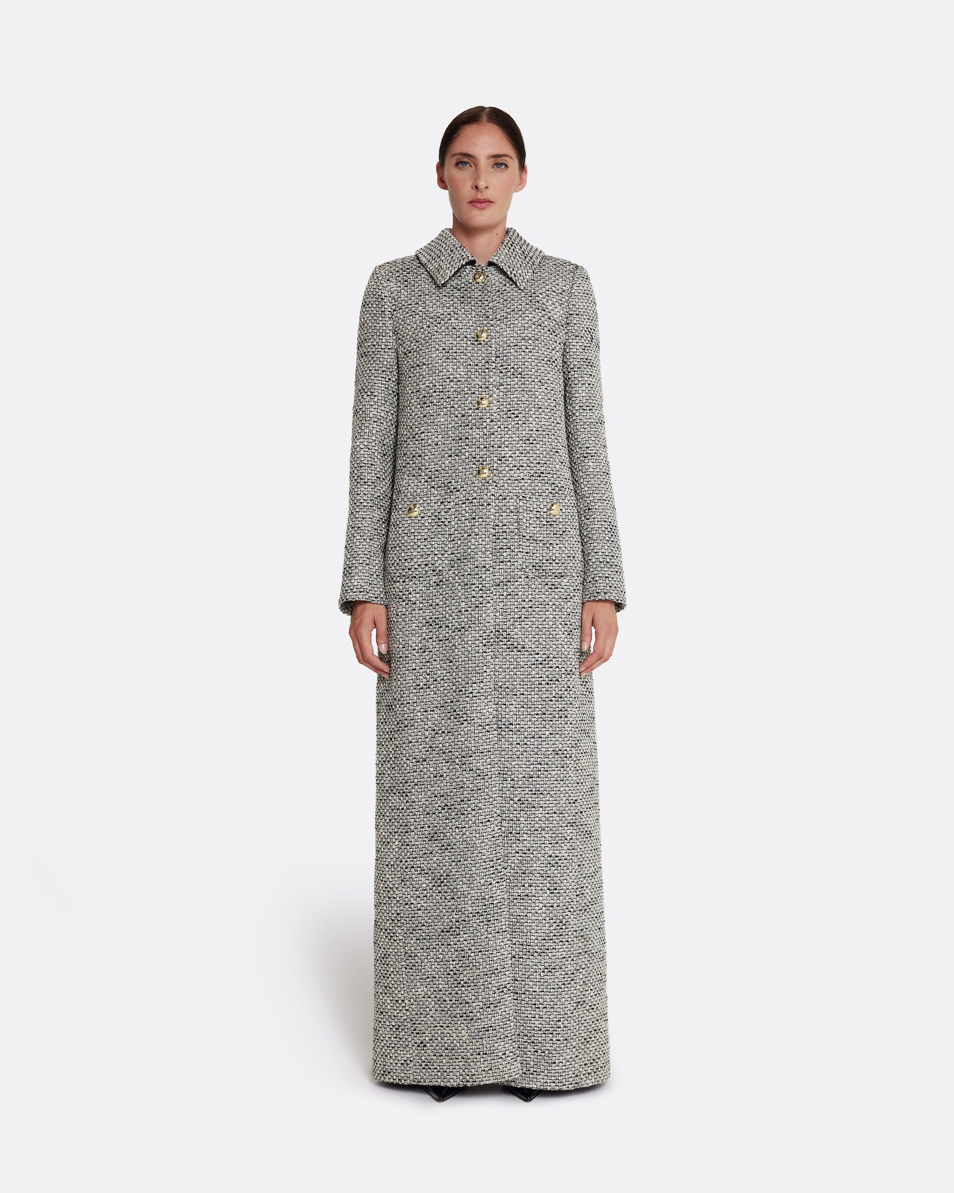 A-line maxi coat  in STONE ON GREYSCALE