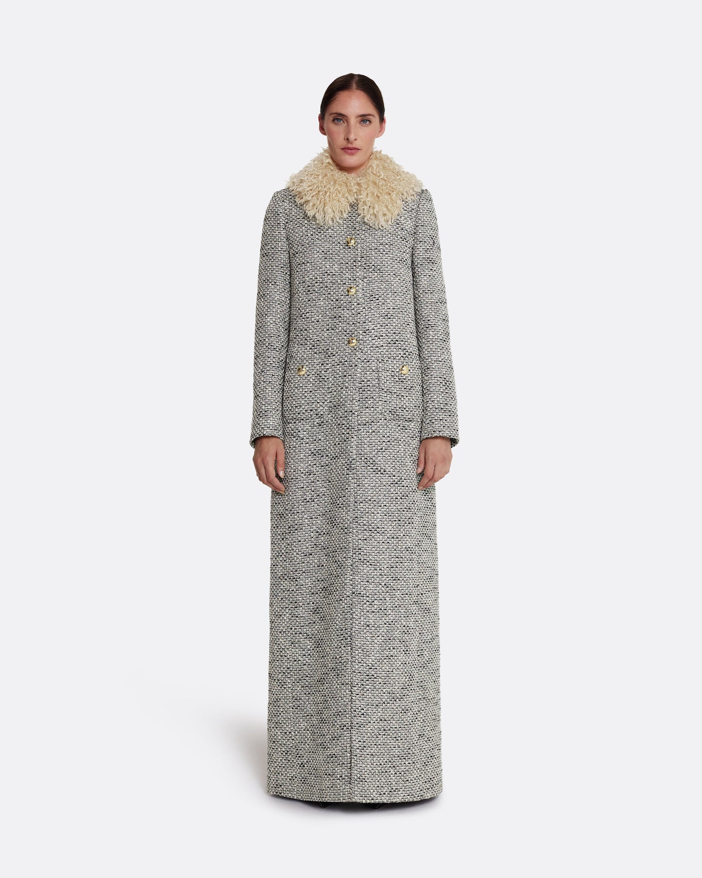 A-line maxi coat  in STONE ON GREYSCALE