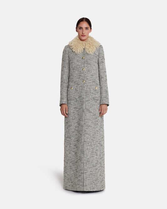 A-line maxi coat  in STONE ON GREYSCALE