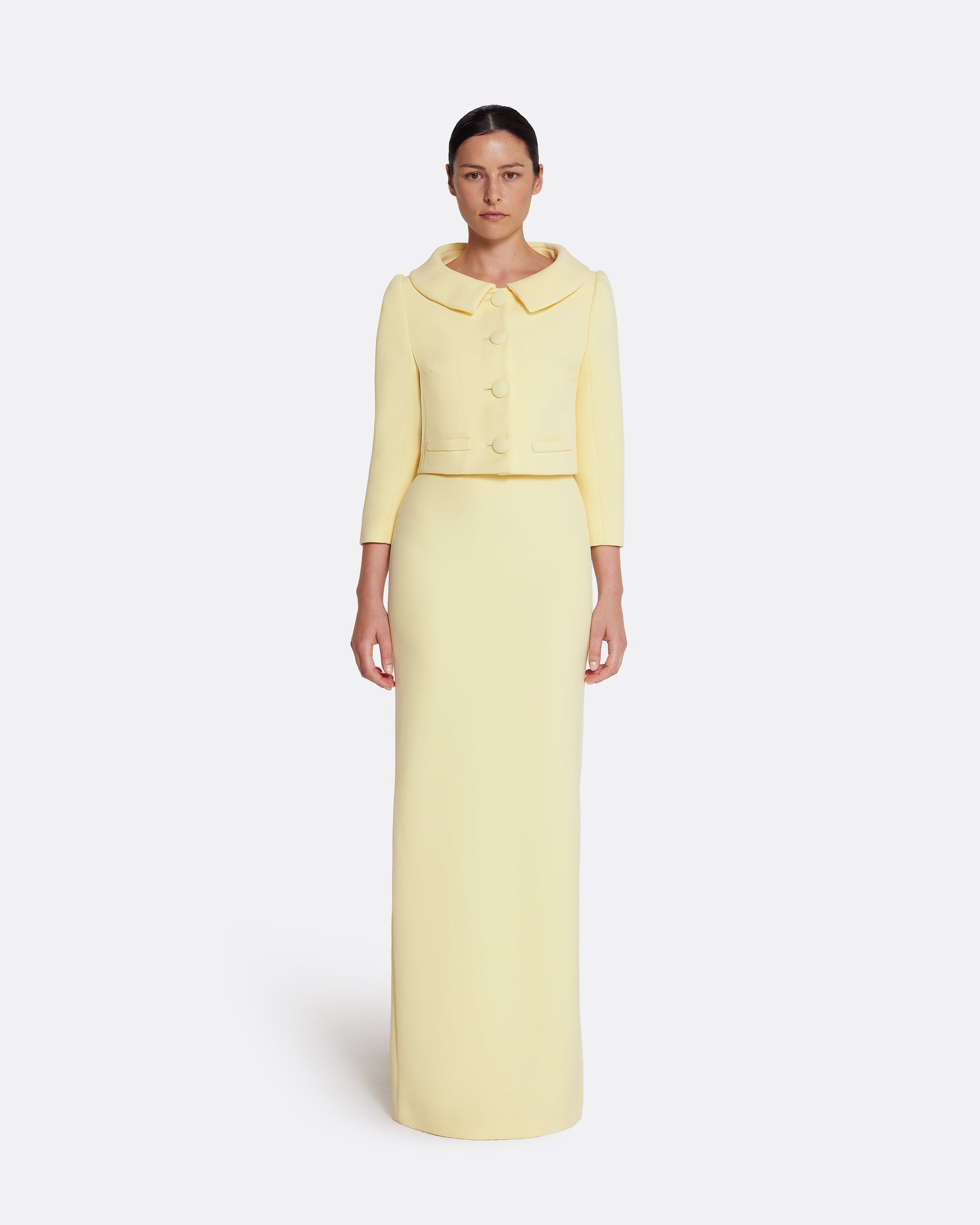 Cropped double-breasted tailored jacket in PALE YELLOW