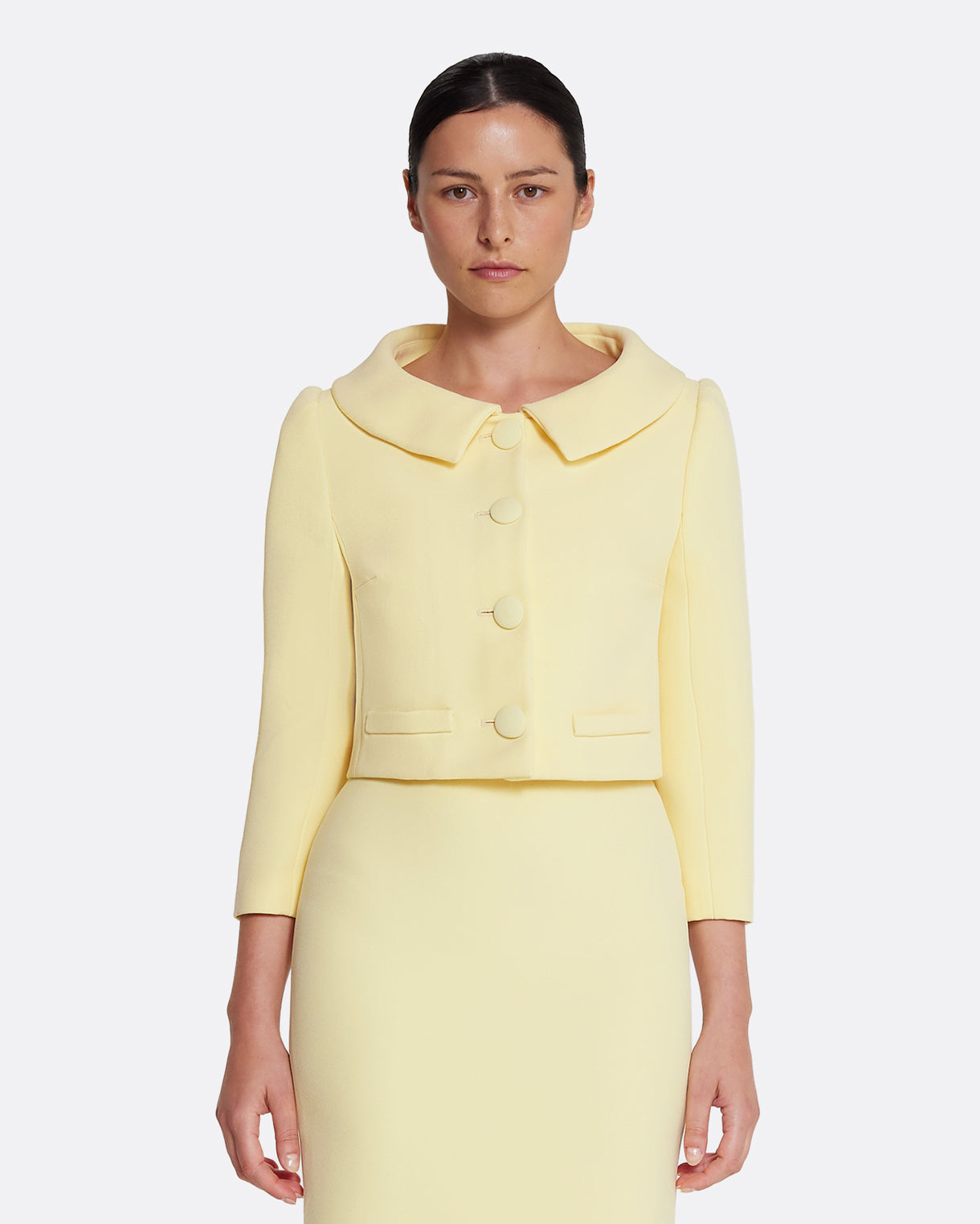 Cropped double-breasted tailored jacket in PALE YELLOW