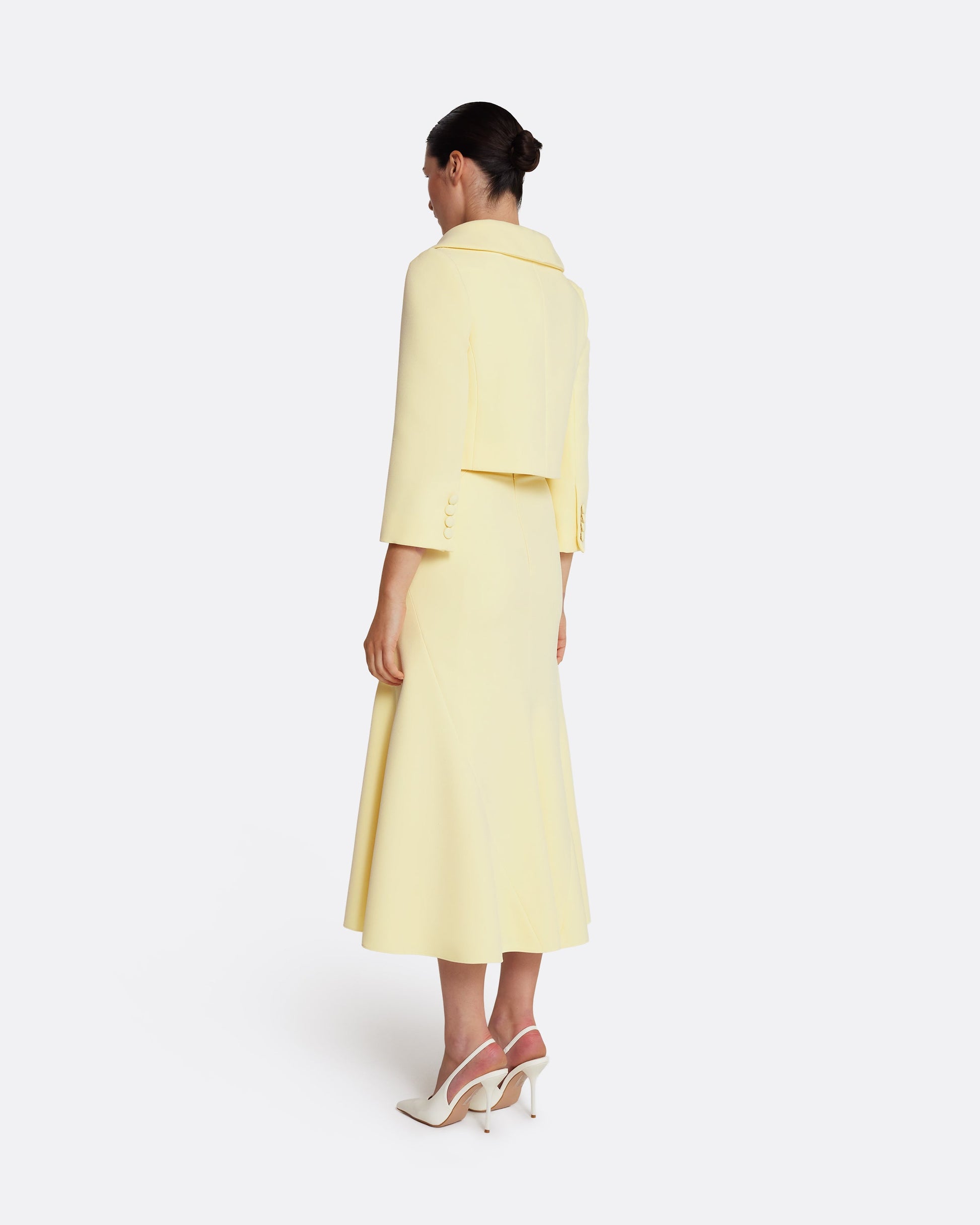 Cropped double-breasted tailored jacket in PALE YELLOW