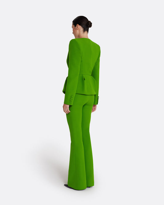 Collarless jacket with peplum in VERDANT GREEN