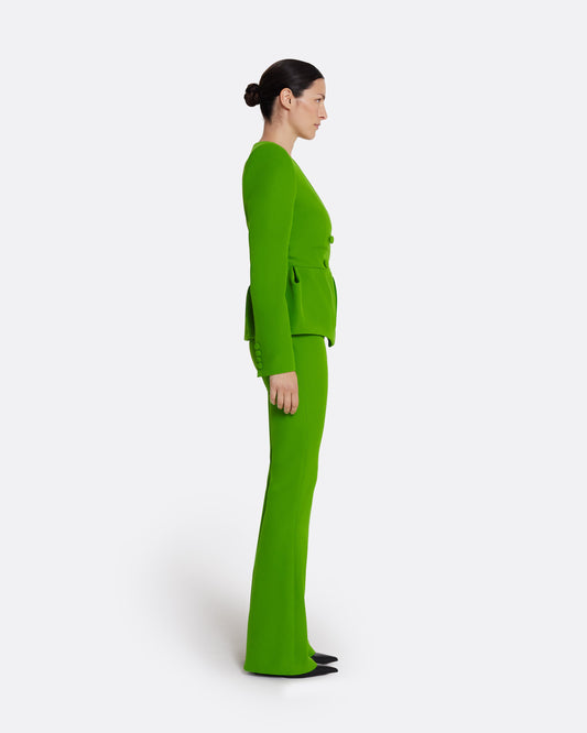 Collarless jacket with peplum in VERDANT GREEN