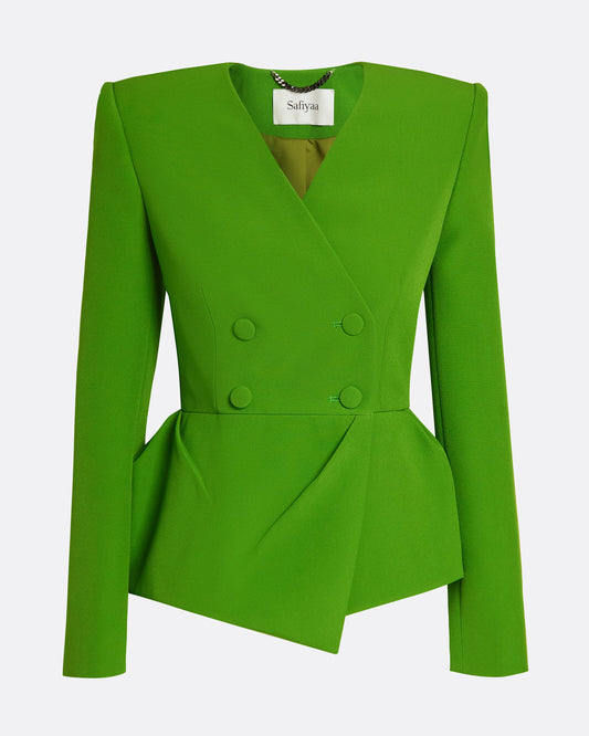 Collarless jacket with peplum in VERDANT GREEN