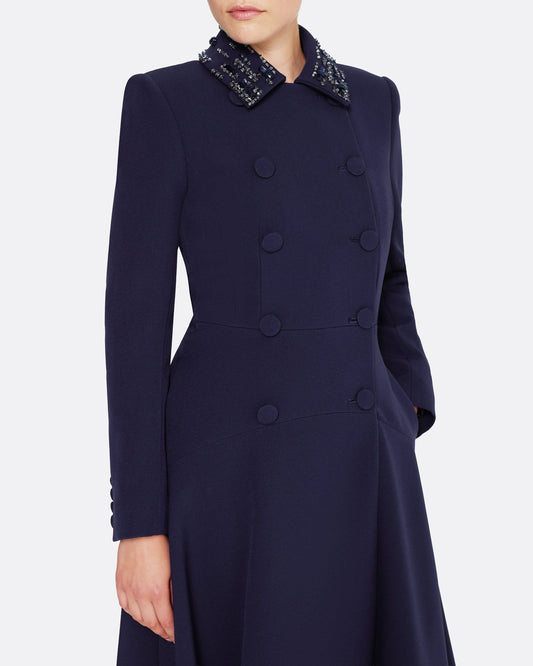Double-breasted coat with a full-circle hem in AZURITE WITH MULTI-BLUES