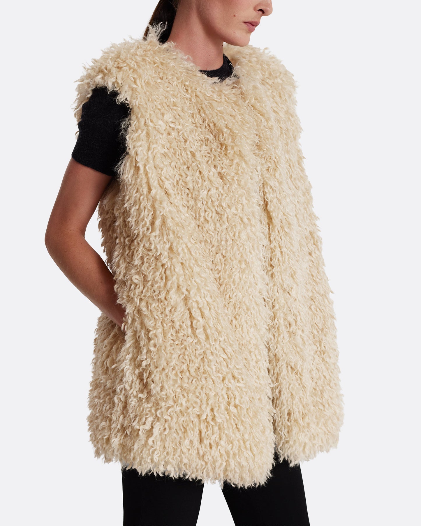 Boxy waistcoat in ECRU ON BLACK ON STONE