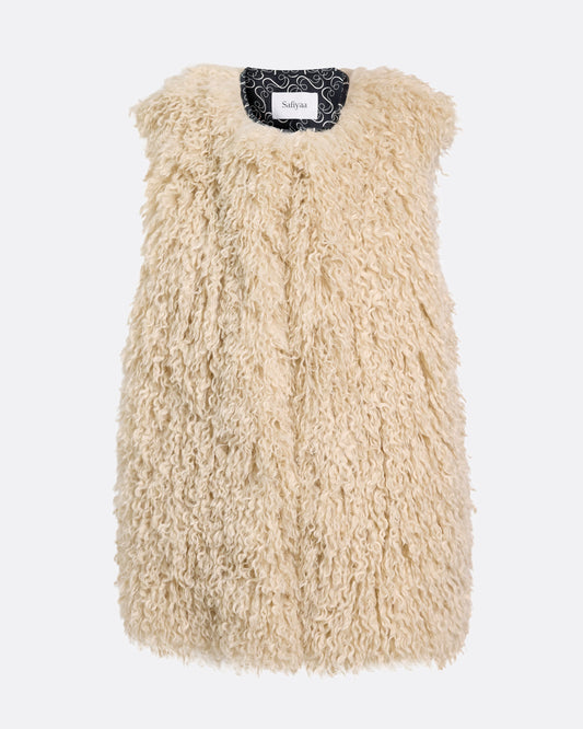 Boxy waistcoat in ECRU ON BLACK ON STONE