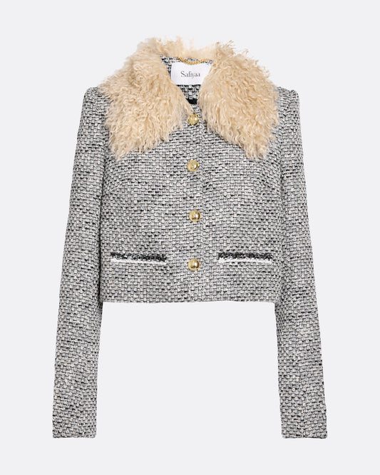 Cropped jacket with pocket details in STONE ON GREYSCALE W GREYSCALE