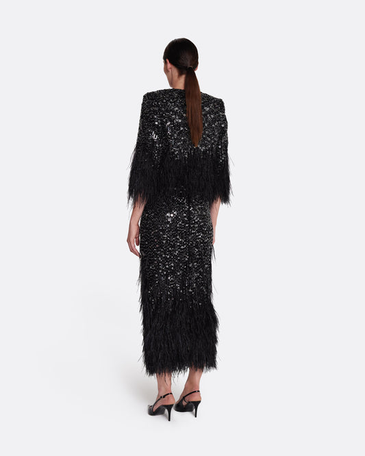 Collarless cropped jacket with feather details in BLACK WITH JET