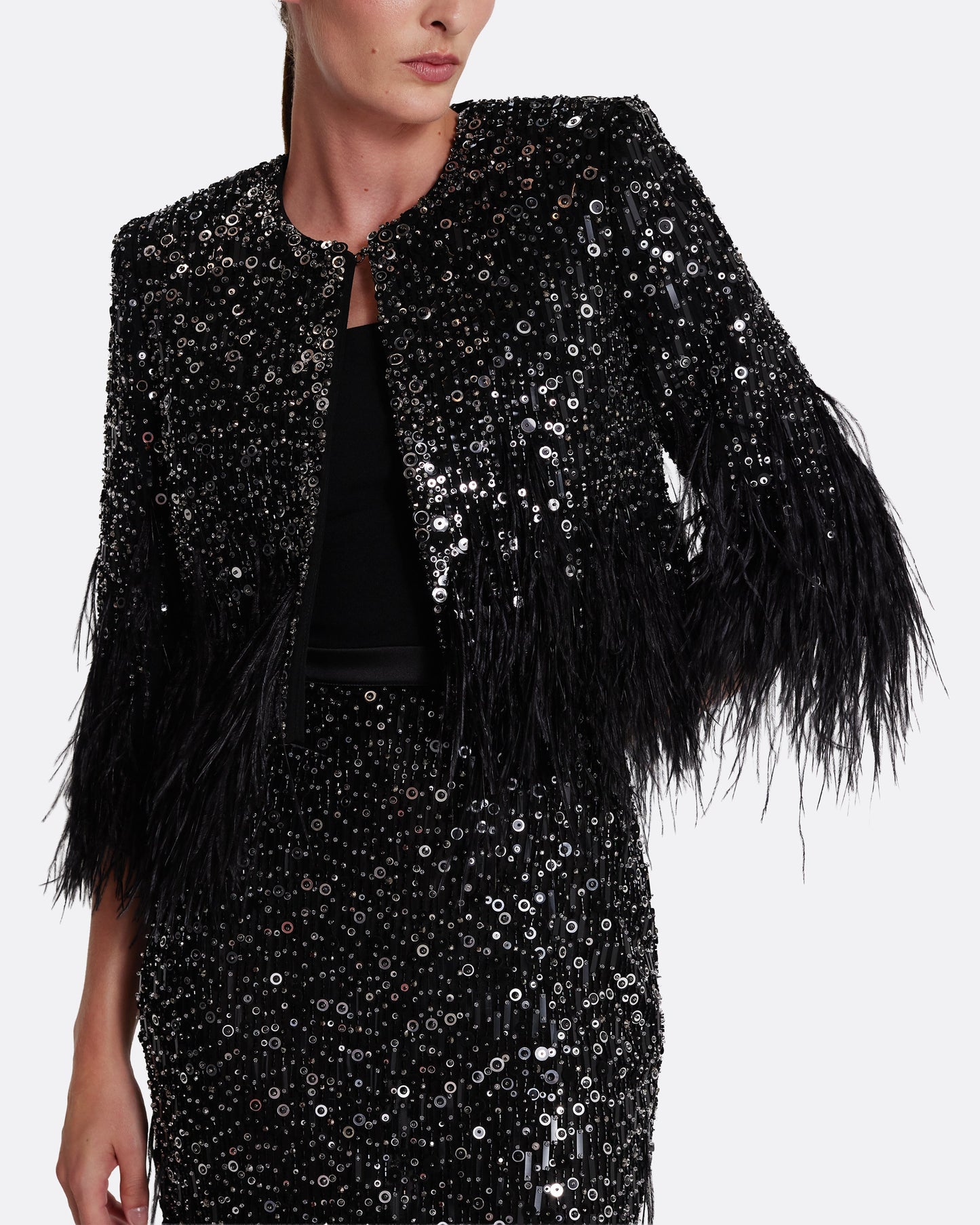 Fabiana Jacket in Black with Feather Embellishment