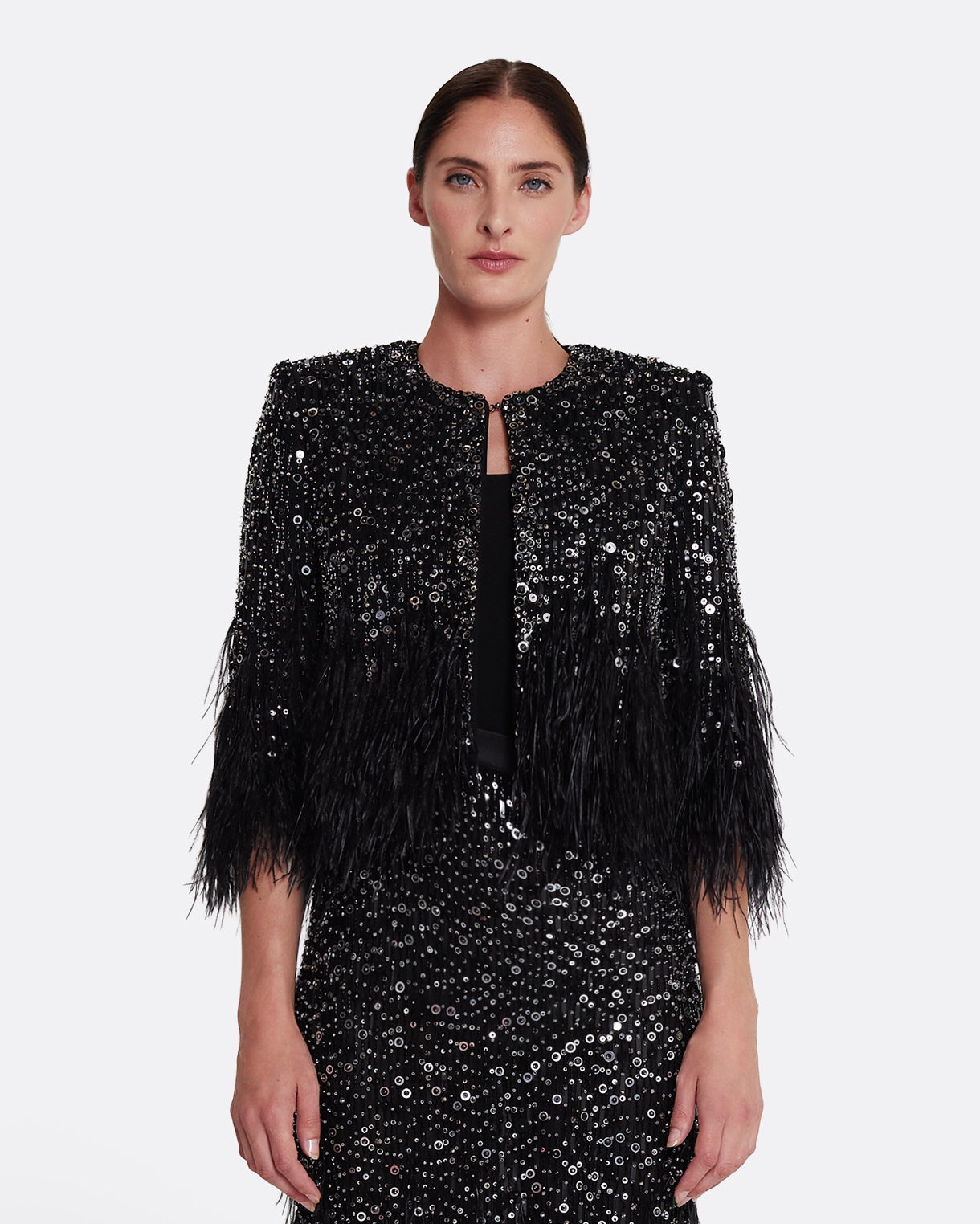 Fabiana Jacket in Black with Feather Embellishment