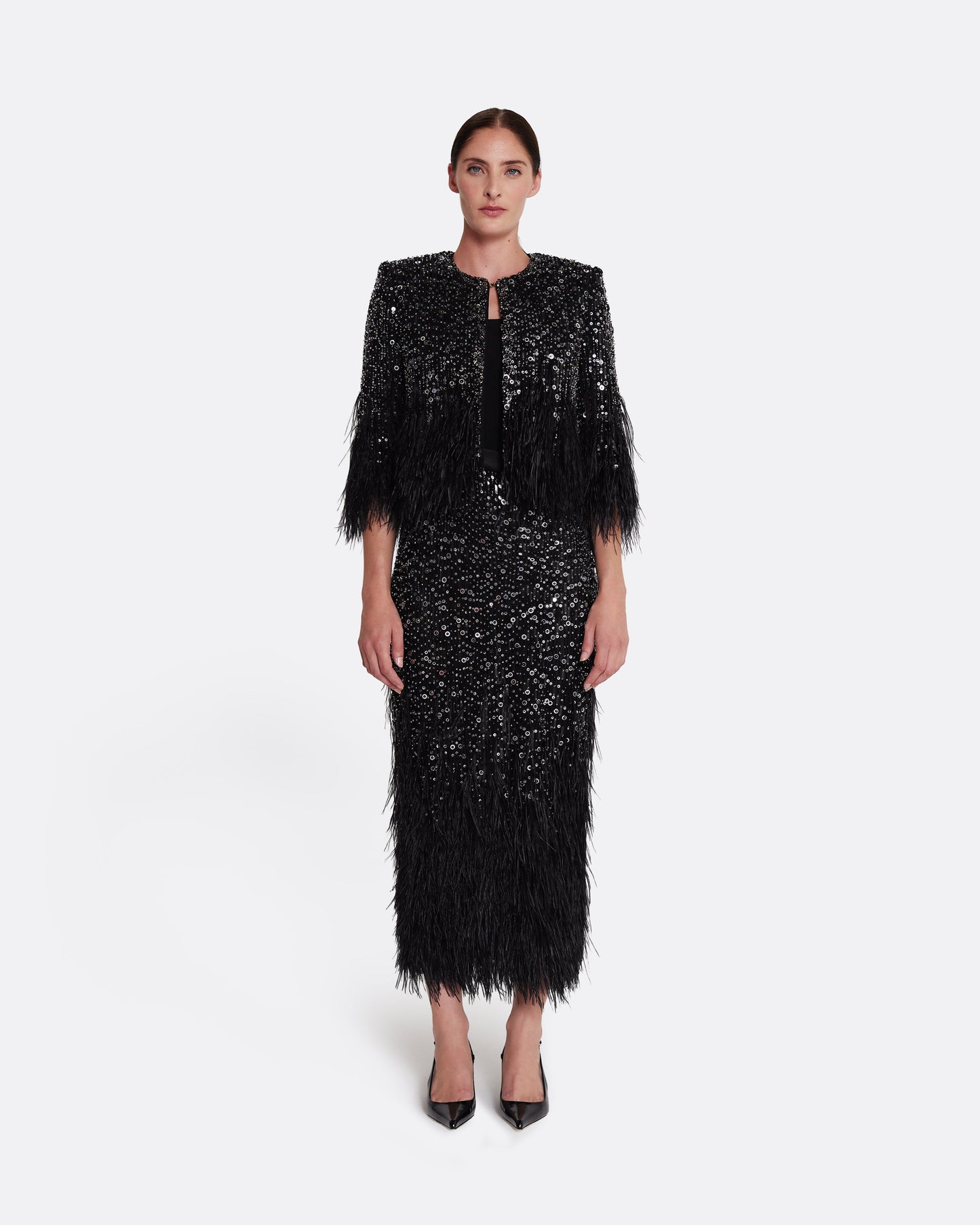Fabiana Jacket in Black with Feather Embellishment