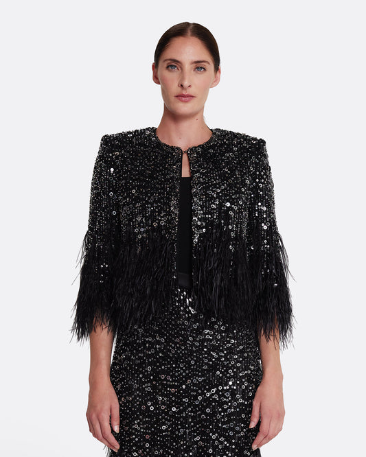 Fabiana Jacket in Black with Feather Embellishment