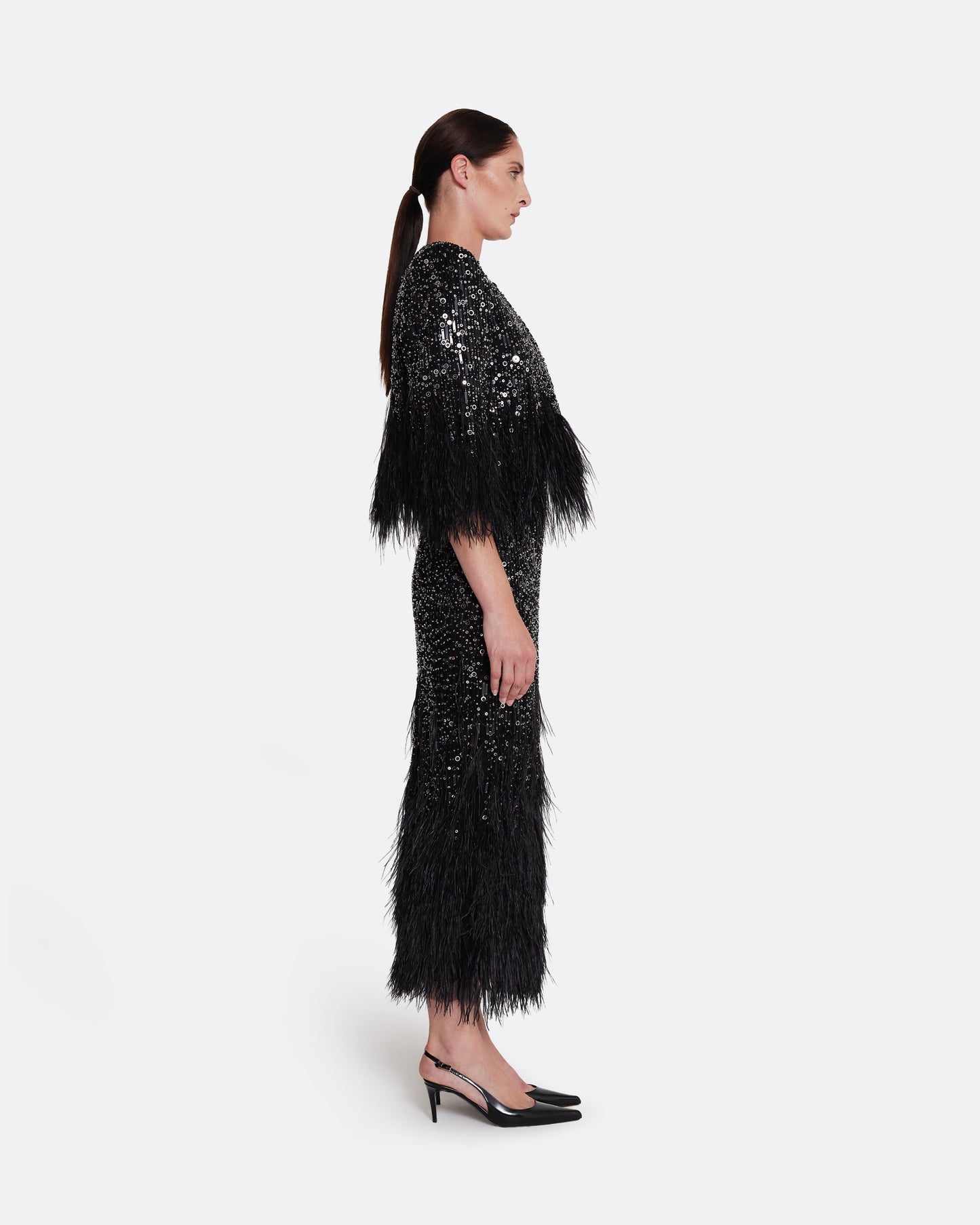Fabiana Jacket in Black with Feather Embellishment