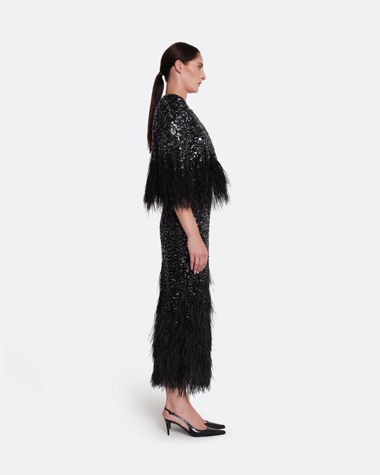 Collarless cropped jacket with feather details in BLACK WITH JET