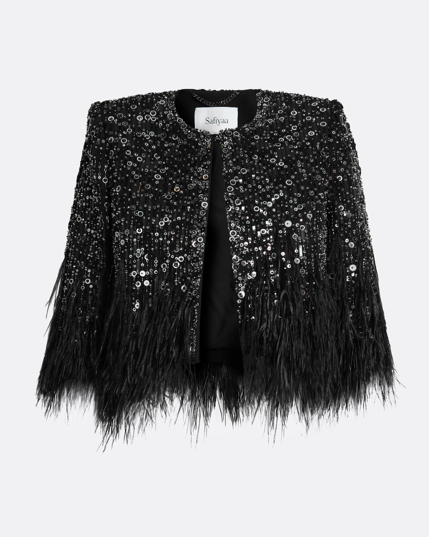 Fabiana Jacket in Black with Feather Embellishment