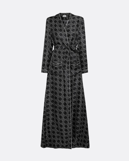 Full-length wrap abaya in ECRU ON BLACK