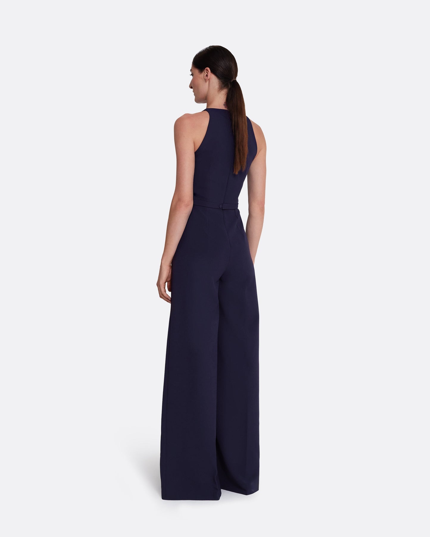 wide leg jumpsuit with modern, crew neck  in AZURITE WITH MULTI-BLUES