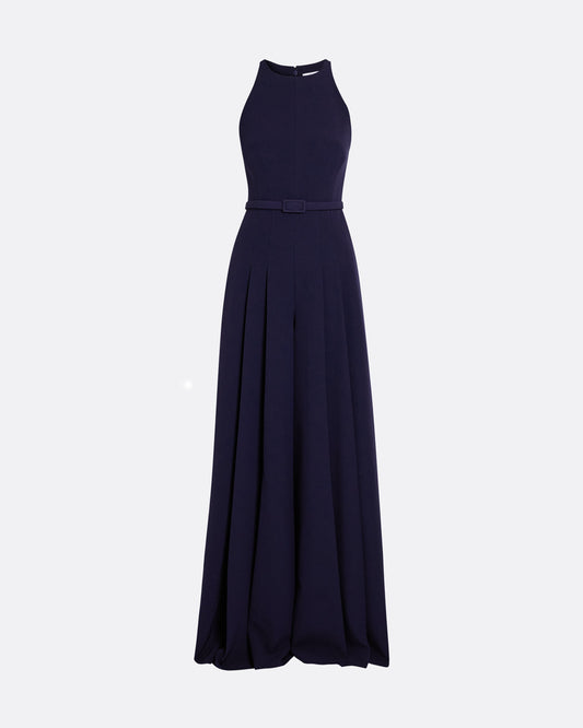 wide leg jumpsuit with modern, crew neck  in AZURITE