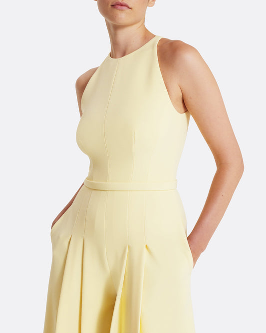 wide leg jumpsuit with modern, crew neck  in PALE YELLOW