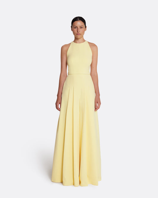 wide leg jumpsuit with modern, crew neck  in PALE YELLOW