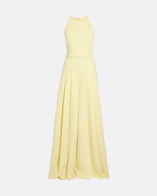 wide leg jumpsuit with modern, crew neck  in PALE YELLOW