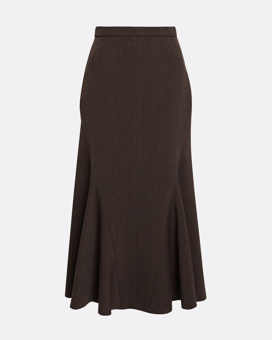High waisted midi skirt with kick-flare detail in SOFT BROWN
