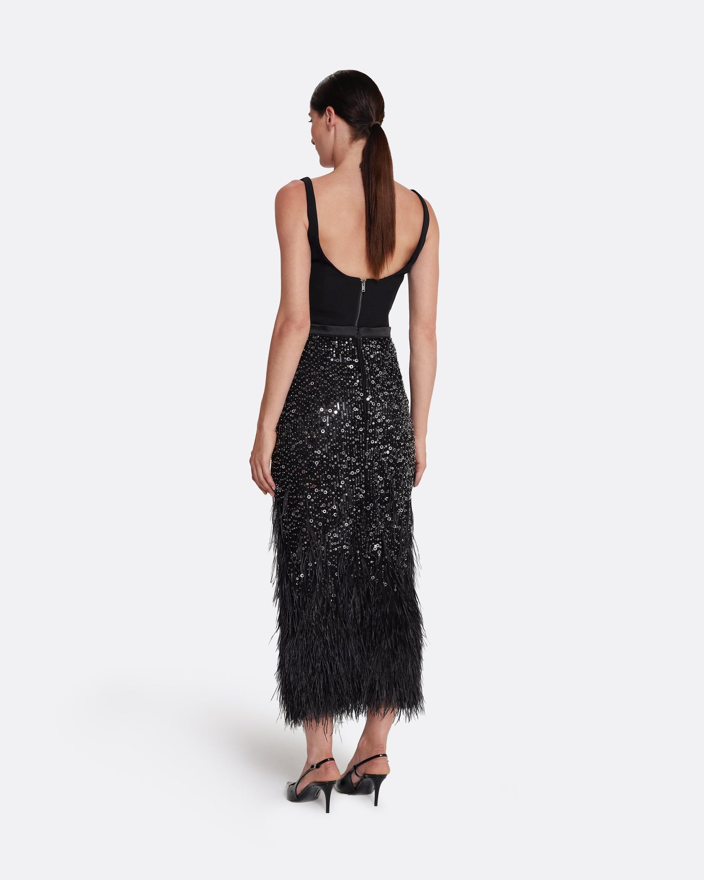 Vivica Skirt in Black with Feather Embellishment