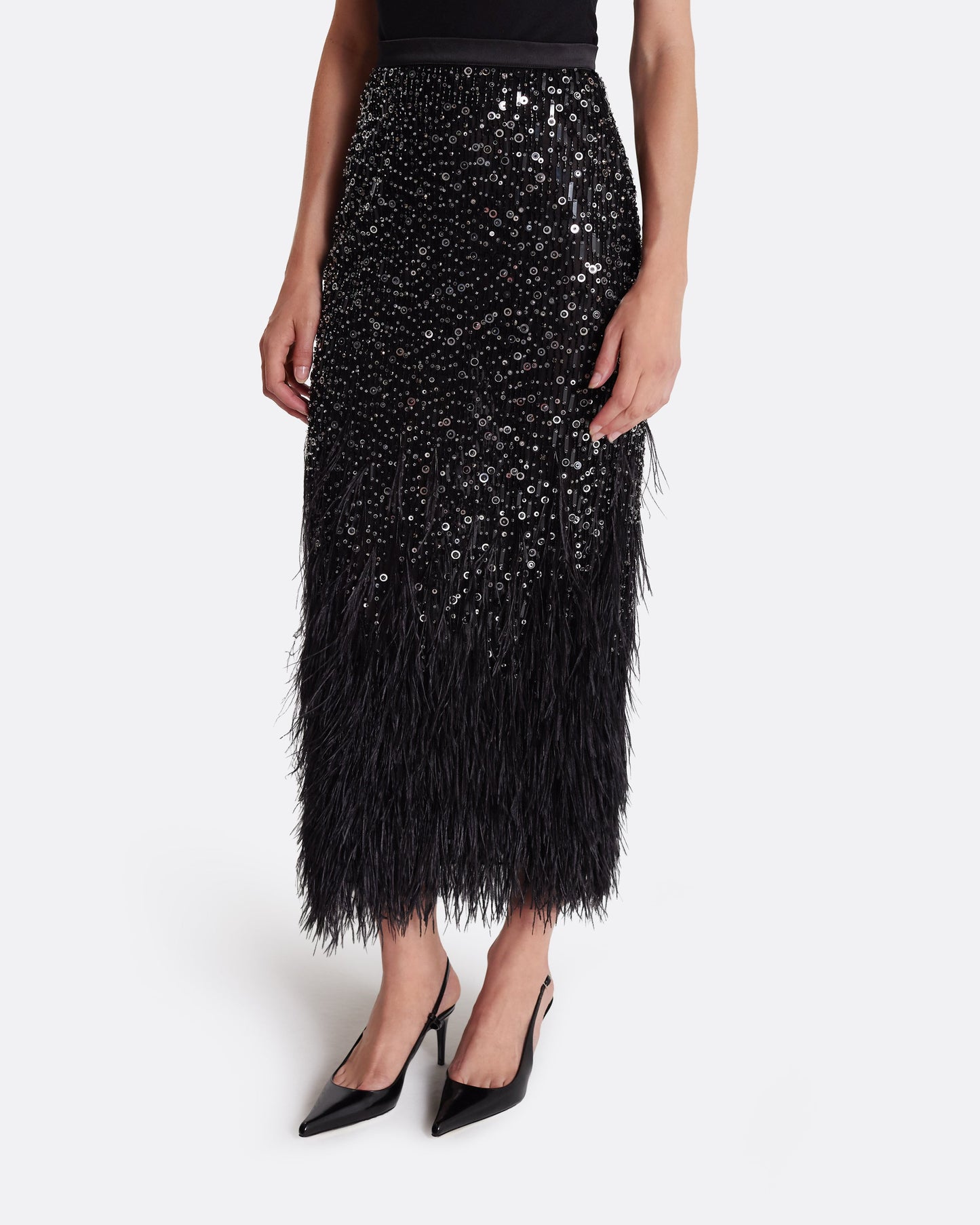Vivica Skirt in Black with Feather Embellishment