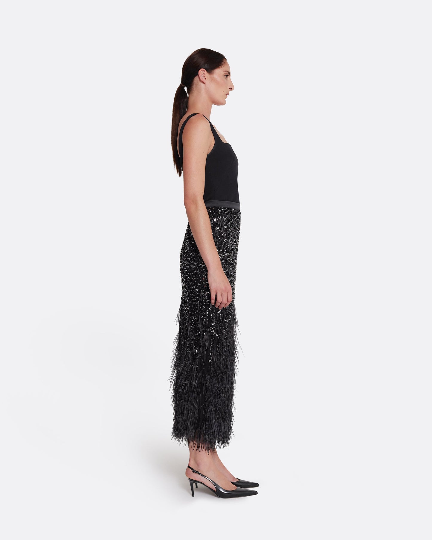 Vivica Skirt in Black with Feather Embellishment