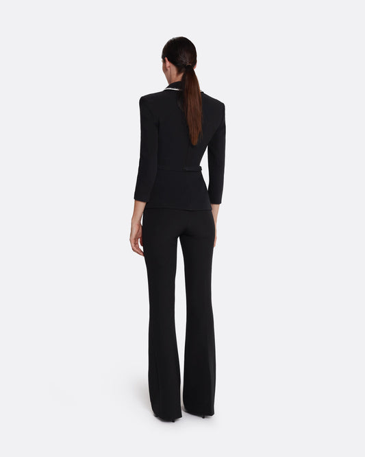3/4 sleeve top with collar detail in BLACK WITH GREYSCALE