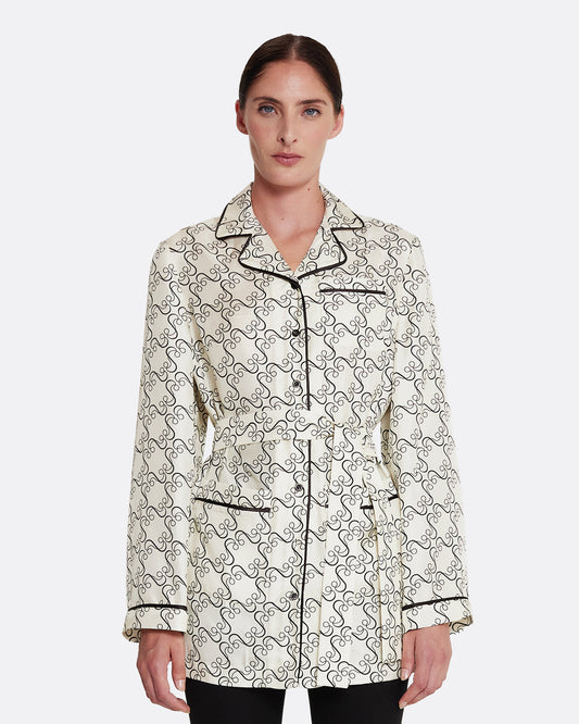 shirt-jacket with buttons and collar in BLACK ON ECRU