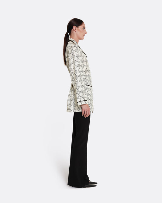 shirt-jacket with buttons and collar in BLACK ON ECRU