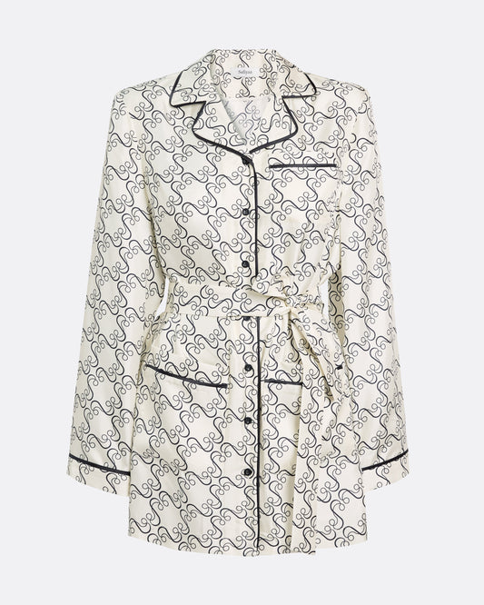 shirt-jacket with buttons and collar in BLACK ON ECRU