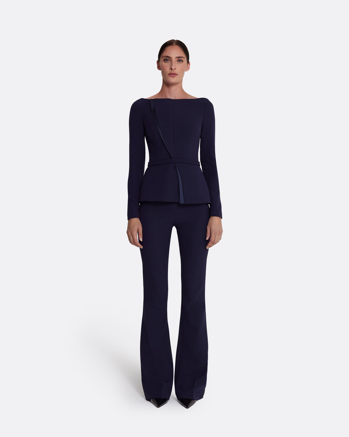 Long-sleeve top with straight neckline in INK BLUE ON AZURITE