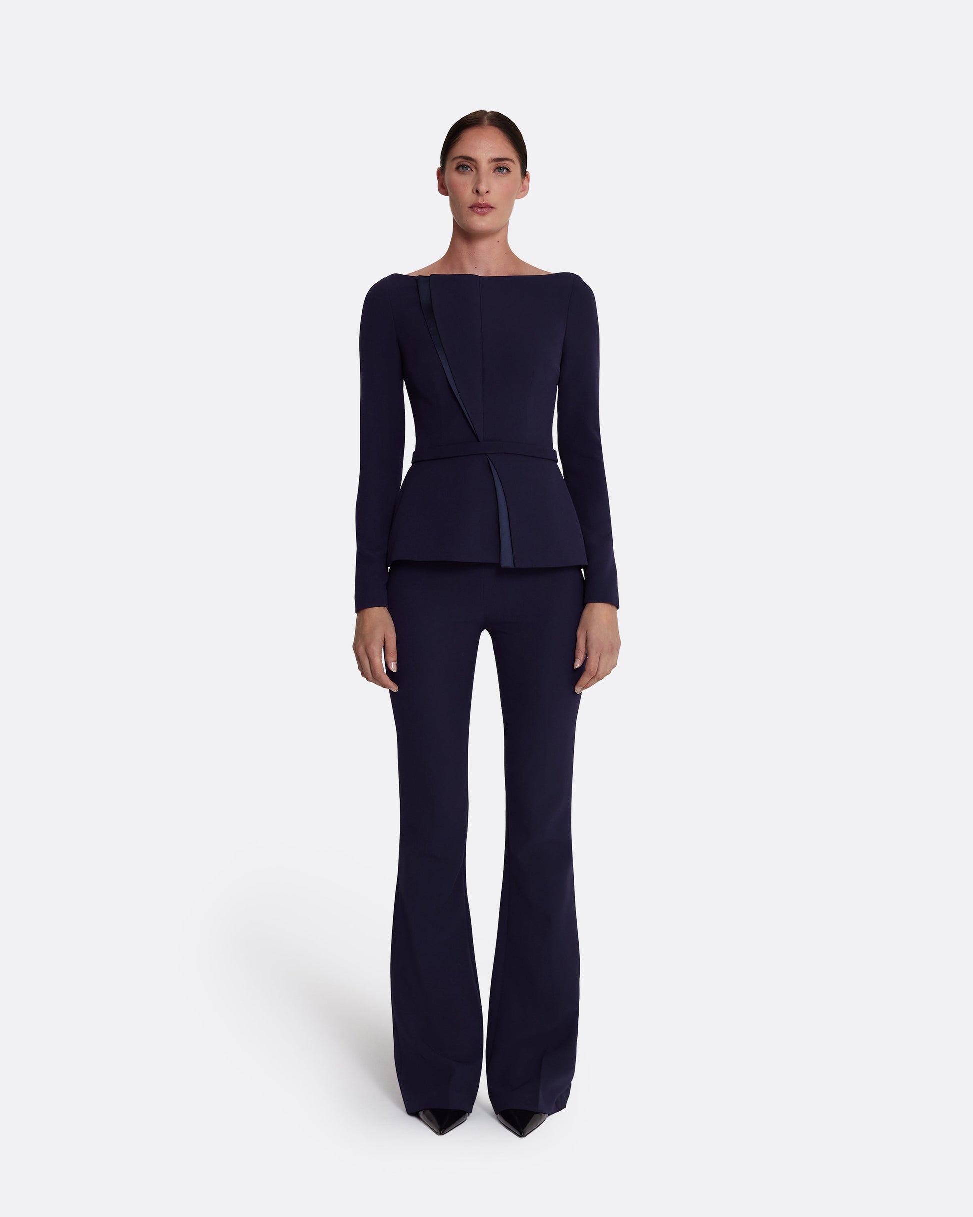 Long-sleeve top with straight neckline in INK BLUE ON AZURITE