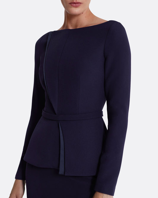 Long-sleeve top with straight neckline in INK BLUE ON AZURITE