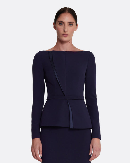 Long-sleeve top with straight neckline in INK BLUE ON AZURITE