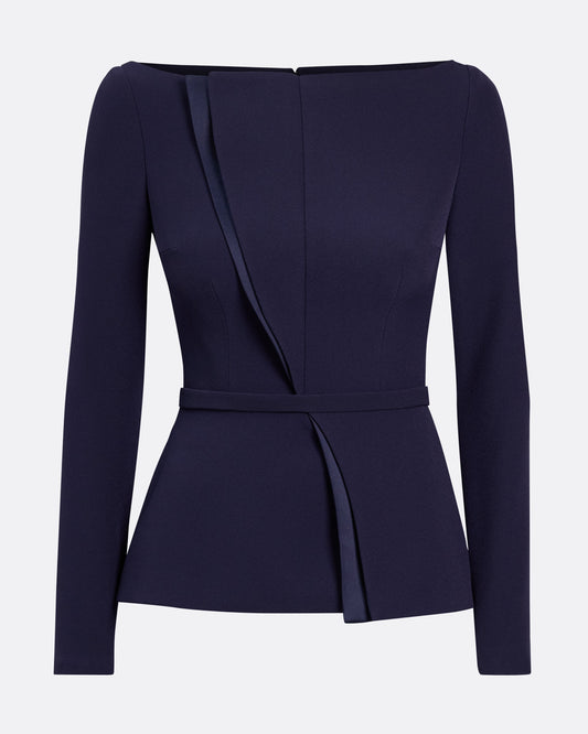 Long-sleeve top with straight neckline in INK BLUE ON AZURITE