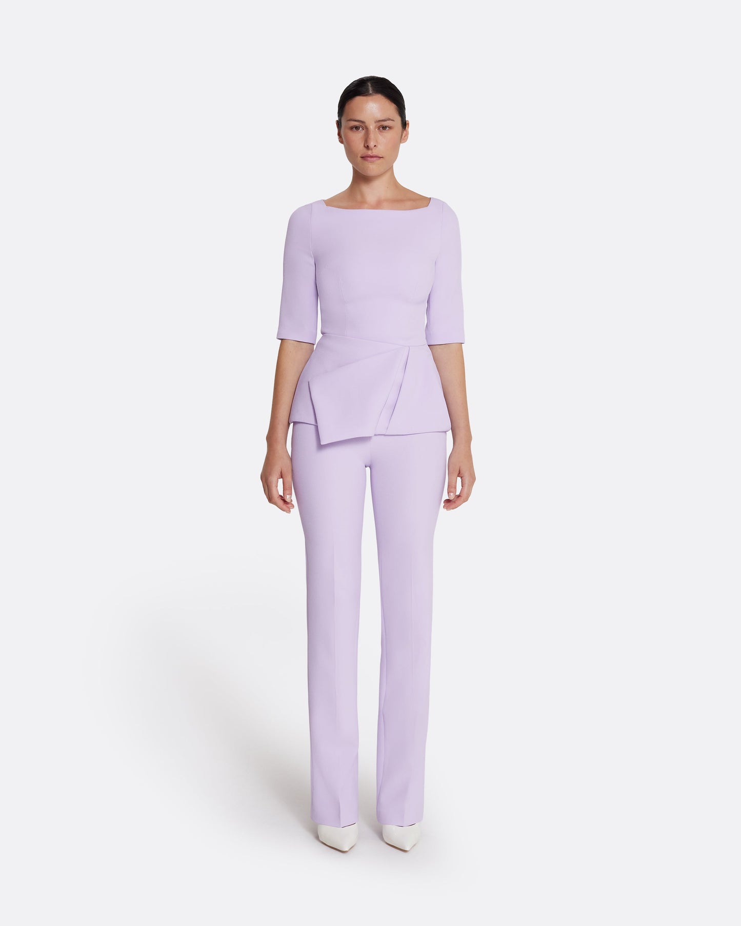 long sleeve top with draped peplum in VERBENA