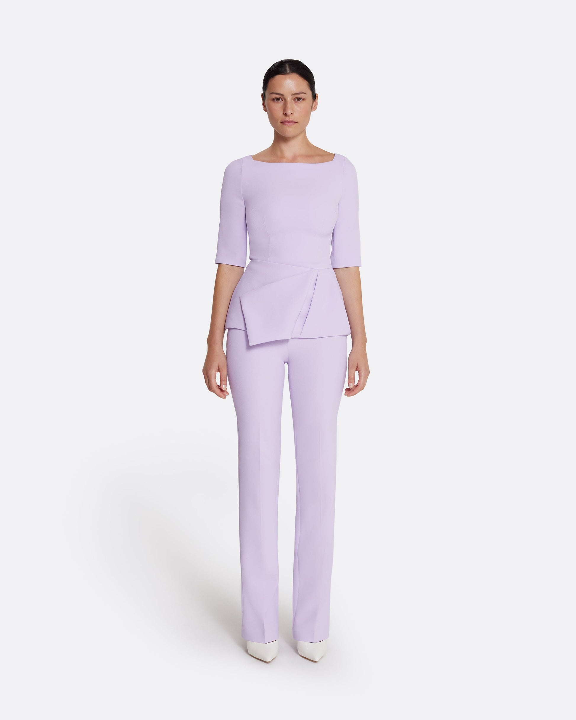 long sleeve top with draped peplum in VERBENA