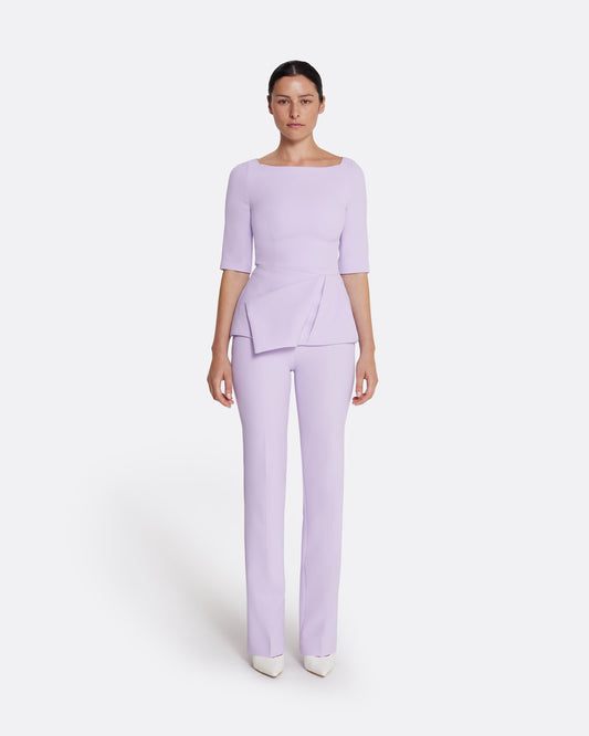 long sleeve top with draped peplum in VERBENA