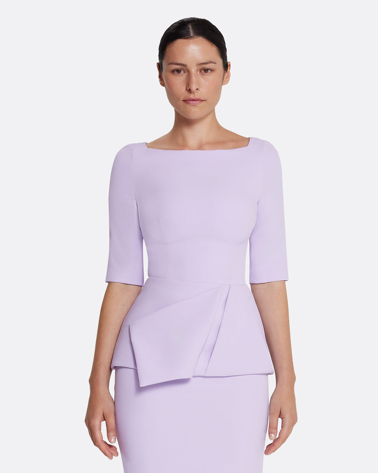 long sleeve top with draped peplum in VERBENA