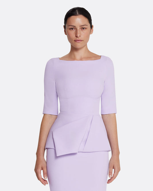 long sleeve top with draped peplum in VERBENA
