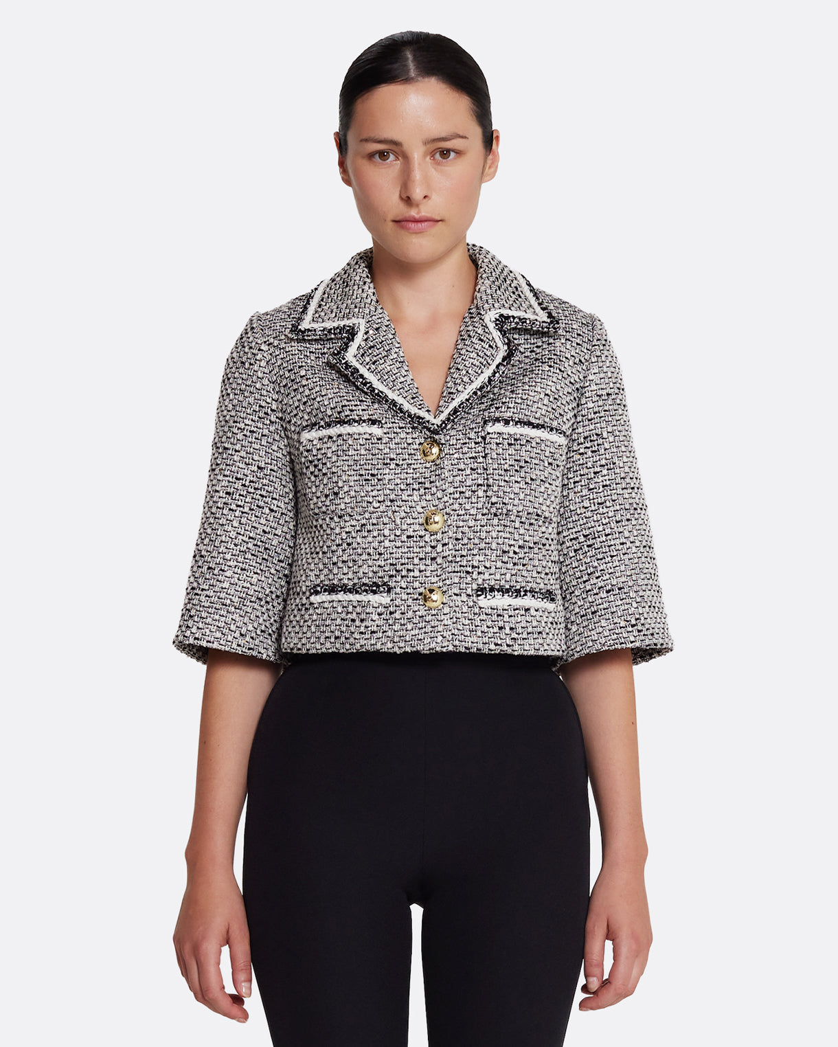 Cropped 3/4 sleeve jacket  in GREYSCALE WITH GREYSCALE