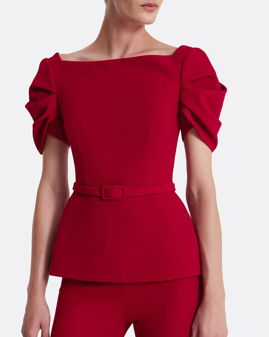 short sleeve top with shoulder details  in AZALEA RED